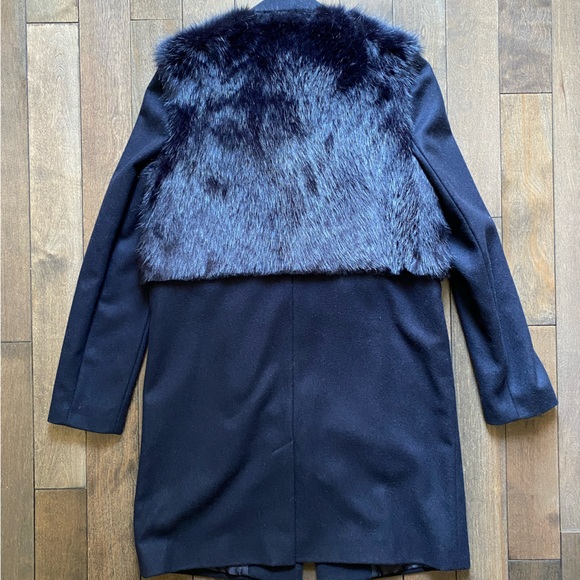TOPSHOP coat with faux fur. Size US 8. Navy colour. - Picture 5 of 12